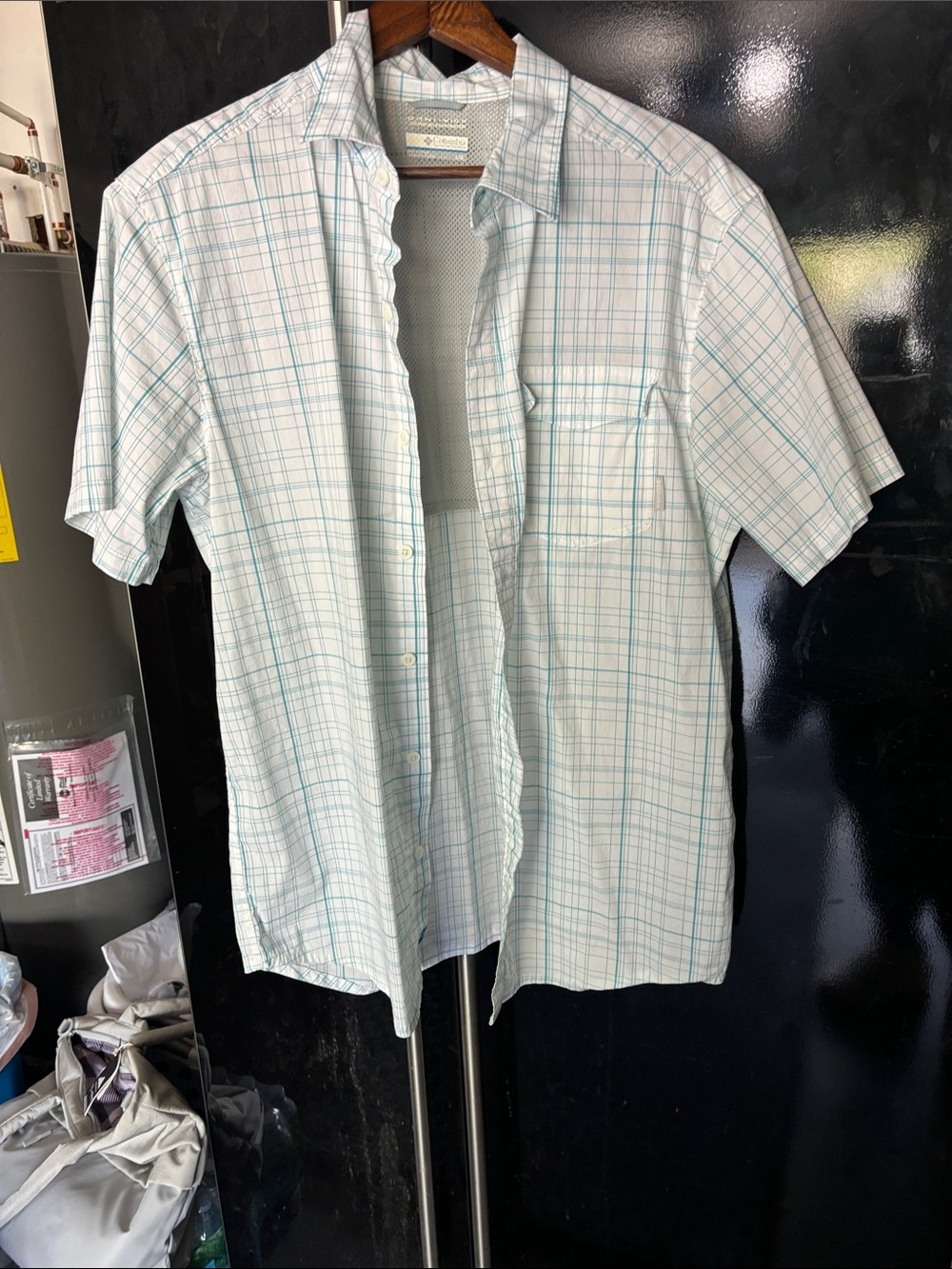 Columbia Short-Sleeve Plaid Button-Down Shirt - Light Blue & White